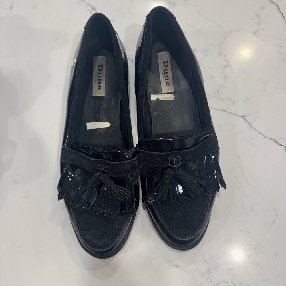 Dune London Black Tassel Fringe Loafers